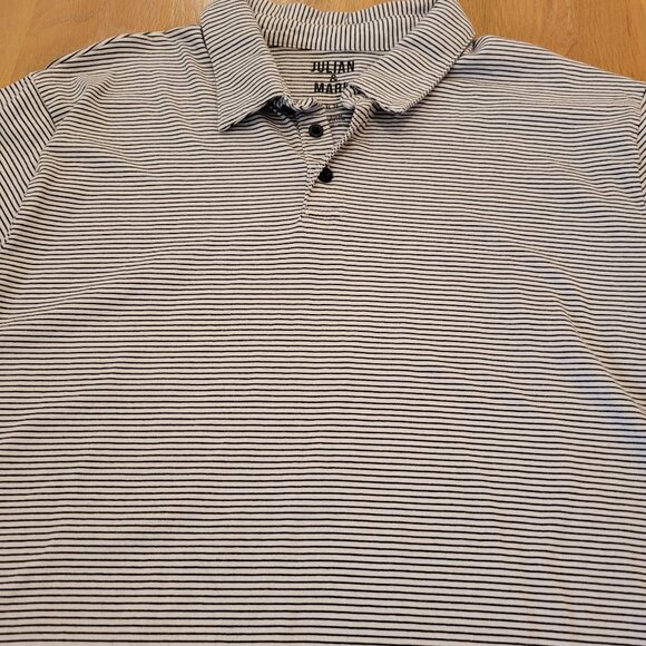 Julian and Mark Shirt Mens XL White Short Sleeve Black Striped Polo 100% Cotton - Picture 2 of 7
